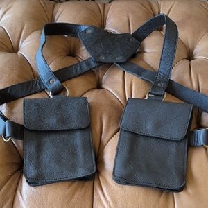 Black Leather Harness Holster Travel Wallet